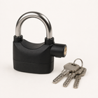 Black alarmed security padlock with stainless-steel shackle and three keys