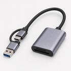 Close-up of the dual USB connectors and SD and microSD slots on the grey card reader