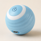 Close-up of the pet ball power button, ridged silicone surface and charging port