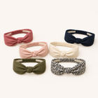 All six boho knotted headbands in dusty rose, navy, blush, cream, olive and floral print
